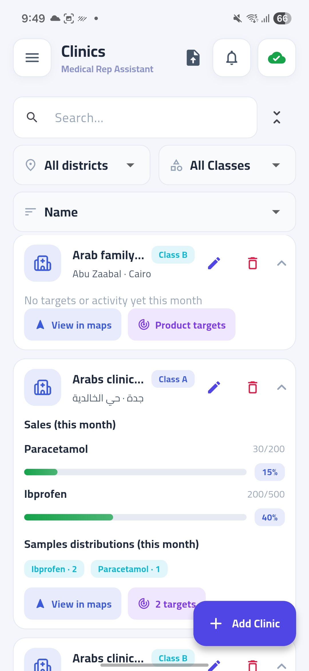 Clinics, sales & samples